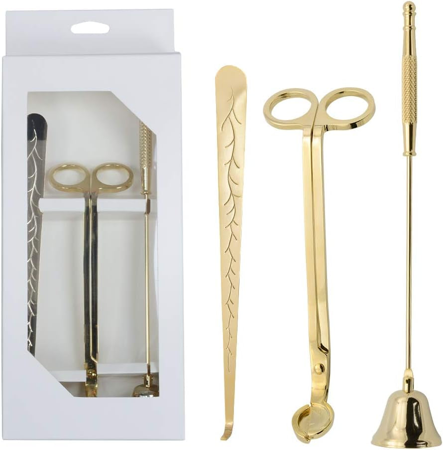 Candle Accessory Set, Candle Snuffer, Candle Wick Trimmer, Candle Wick Dipper with Gift Package, 3 in 1 Candle Tool Kit, Great for Scented Candles Lovers (Gold)
