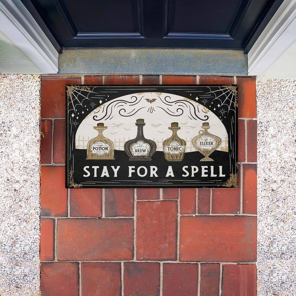 Stay for a Spell Potions Black 18 In. X 30 In. Polyester Non-Slip Outdoor Door Mat