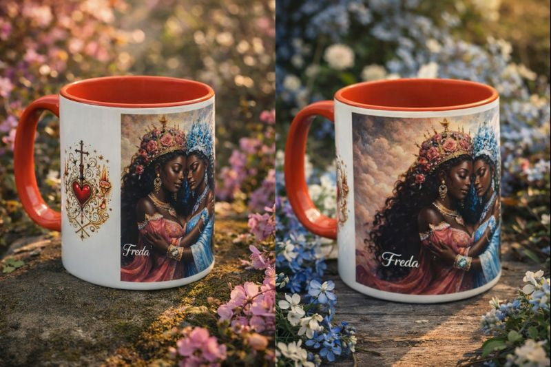 Two Goddesses. One Cup. Unmatched Power ☕✨ | Erzulie Freda & Erzulie Dantor Mug Dual Goddess Art, Heart & Cross Decorative Accent