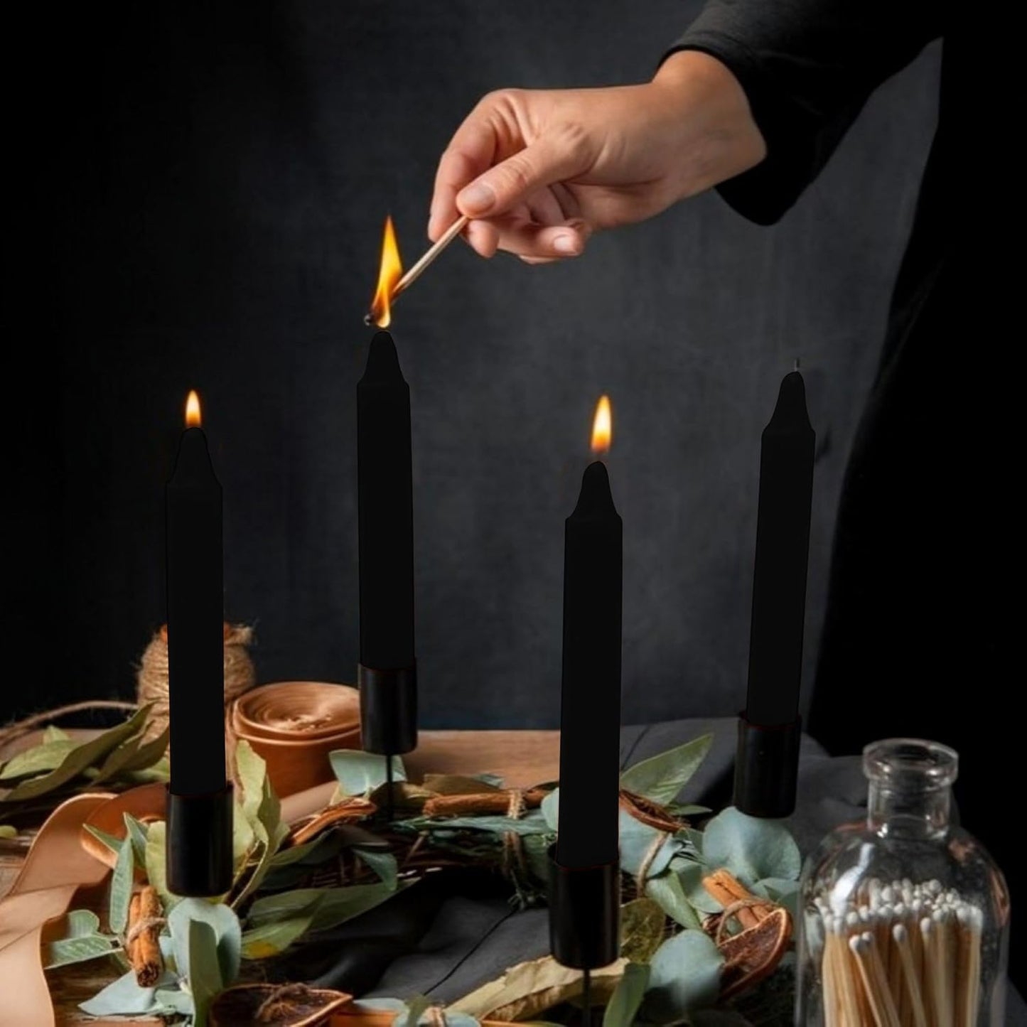 ® Set of 20-4" Mini Chime Ritual Spell Unscented Taper Candles – Ideal for Chime/Altar/Spell Work (Black)