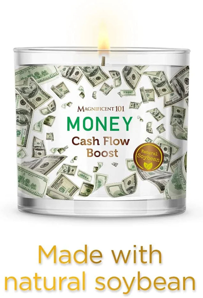 Money Cash Flow Boost Large Glass Candle 14Oz with Sage, Woody & Earthy Scented