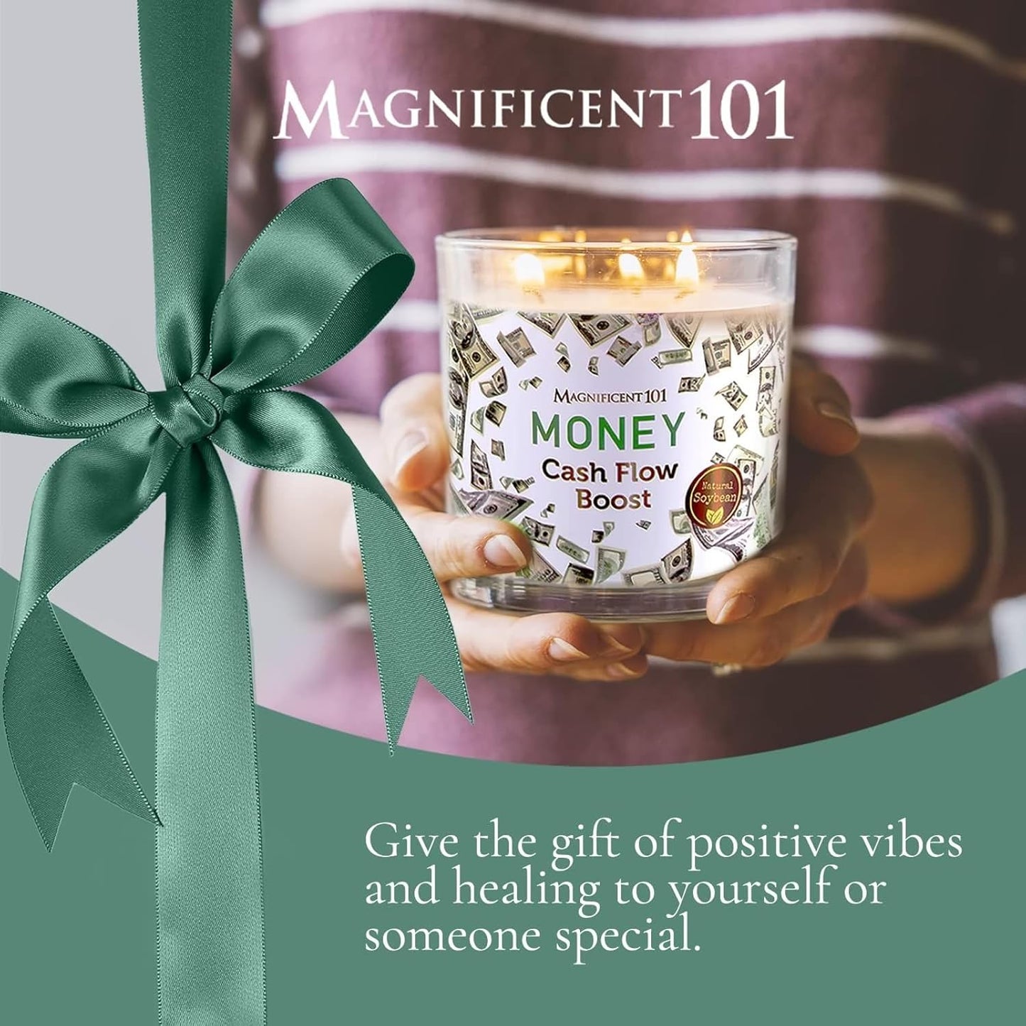 Long Lasting Money Smudge Candle with Clove, Cinnamon & Citronella | 14 Oz - 56 Hour Burn | Made of Soy Wax for House Energy Cleansing & Manifestation | Boost Your Cash Flow