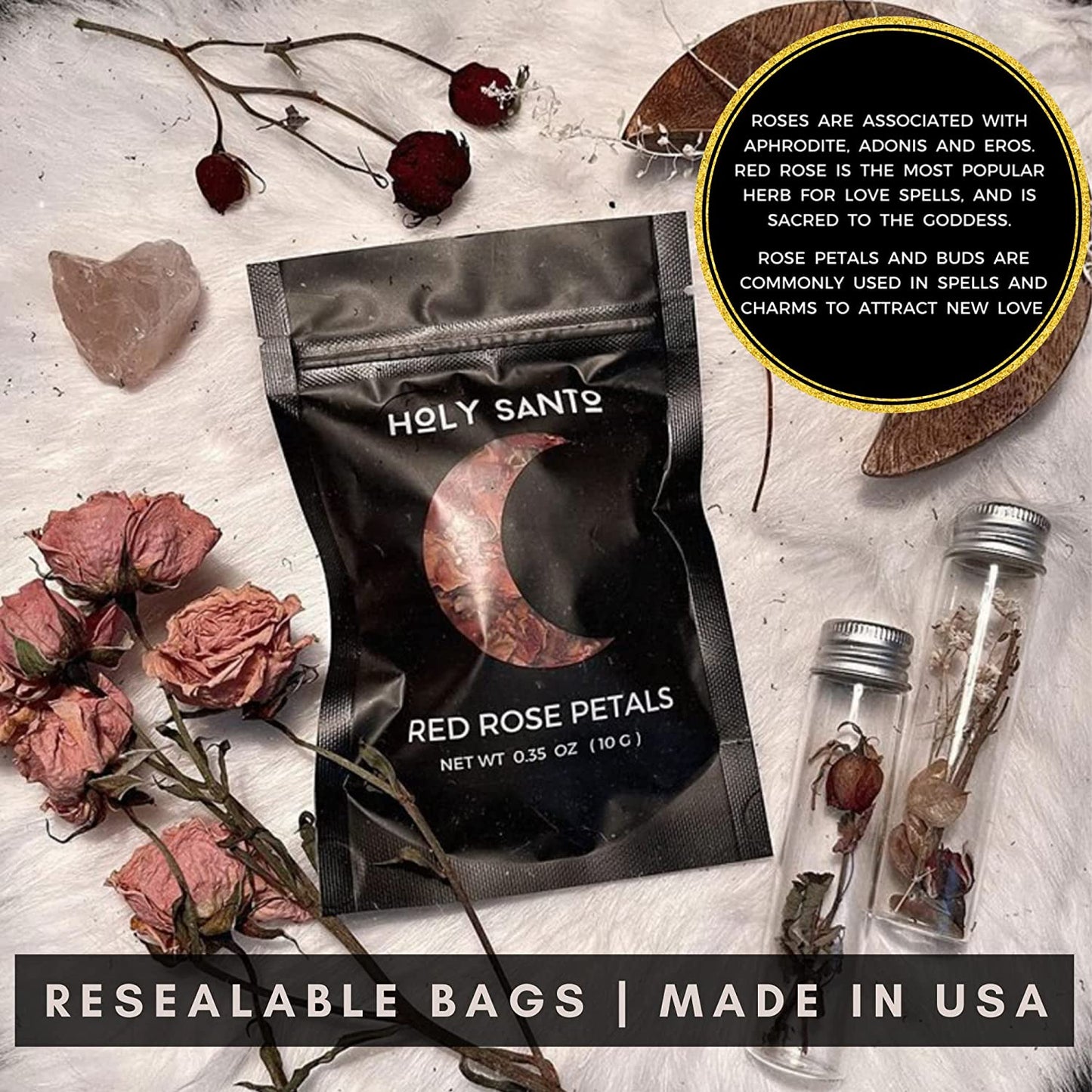 Holy Santo Organic Dried Herbs for Witchcraft Supplies Kit - 10 Witch Herbs for Spells with Crystal Spoon in Beginner Witchcraft Kit - Witchy Gifts, Wiccan Supplies and Tools