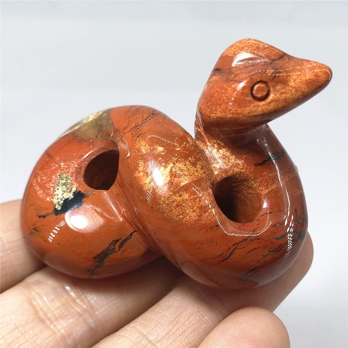 2" Snake Figurine, Hand Carved Healing Crystal Animal Statue Sculpture Home Decoration Red Jasper Snack AL-RJS