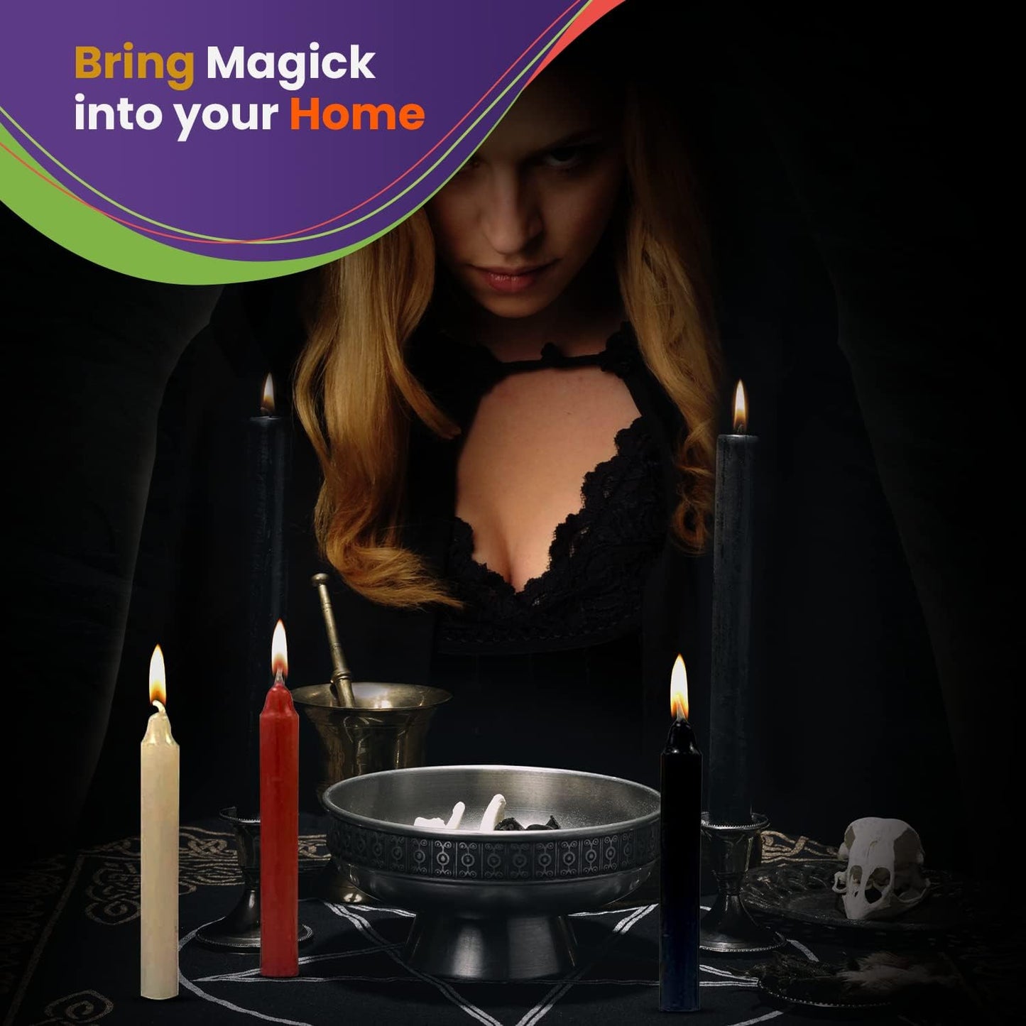 Spell Candles 48 Pack 4" Tall X 1/2" Dia, 12 Colors 4 Mini Candles Black, White, Green, Red, Yellow, Orange, Blue, Brown, Pink, Purple, Grey, Non-Metallic Gold, and Candle Spell E-Book