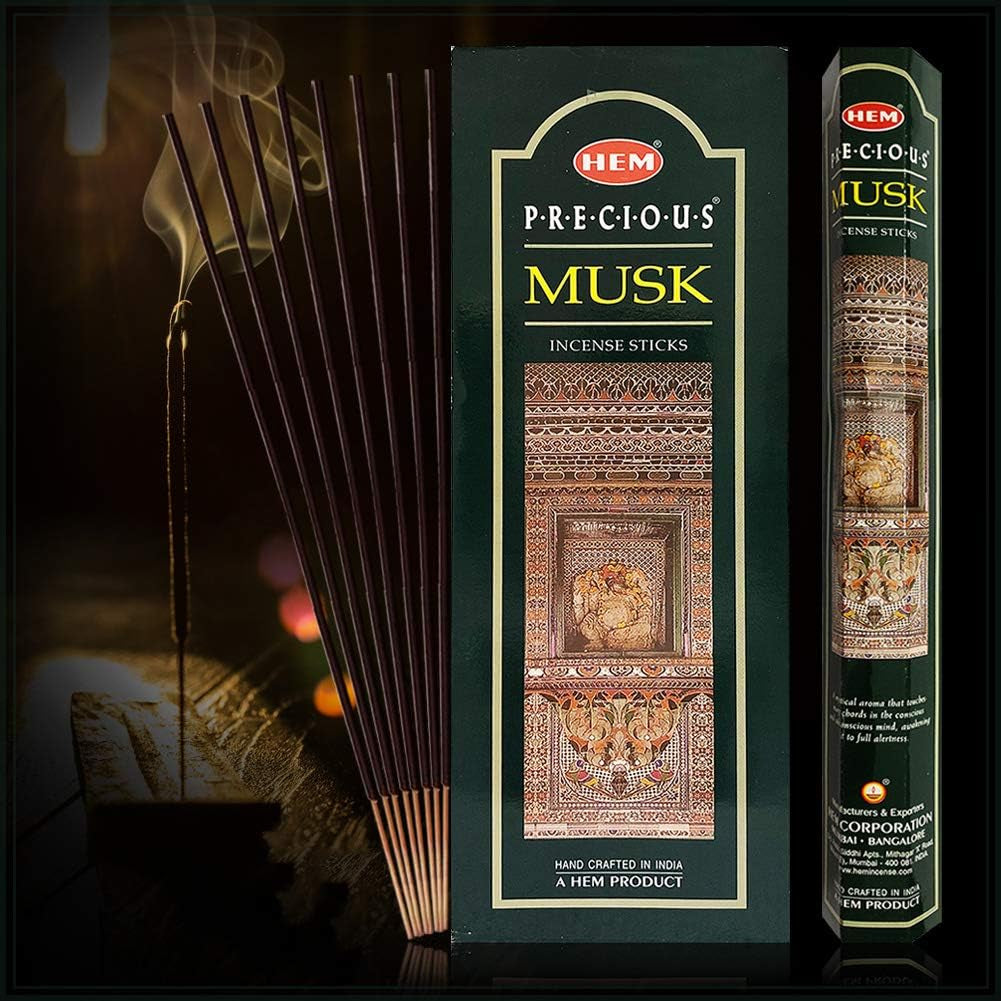 Precious Musk Incense Stick Bundle: 120 Sticks (6 Packets of 20) with Incense Holder