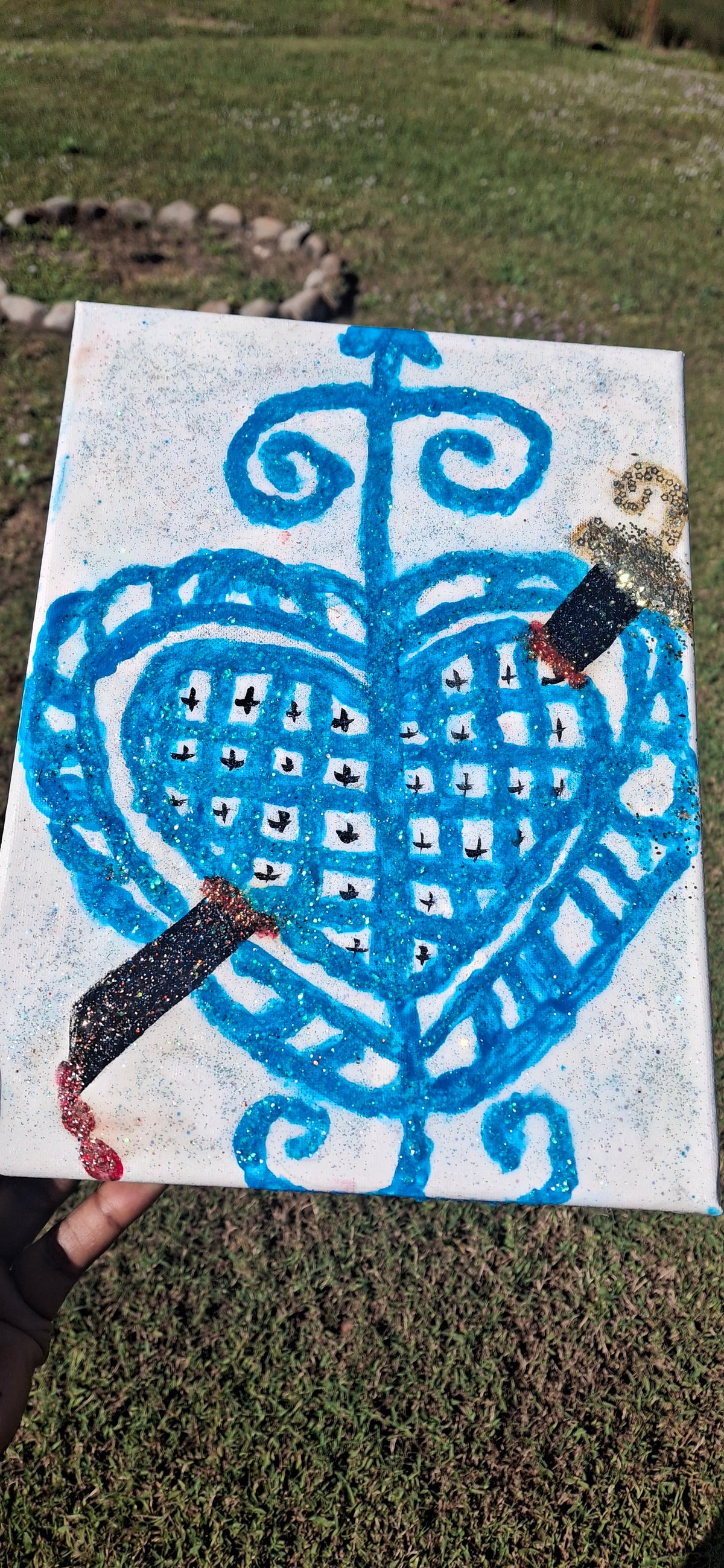 Handmade Erzulie Dantor Veve Wall Art – Haitian Vodou Protection & Divine Feminine Power