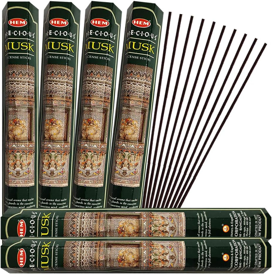 Precious Musk Incense Stick Bundle: 120 Sticks (6 Packets of 20) with  Incense Holder