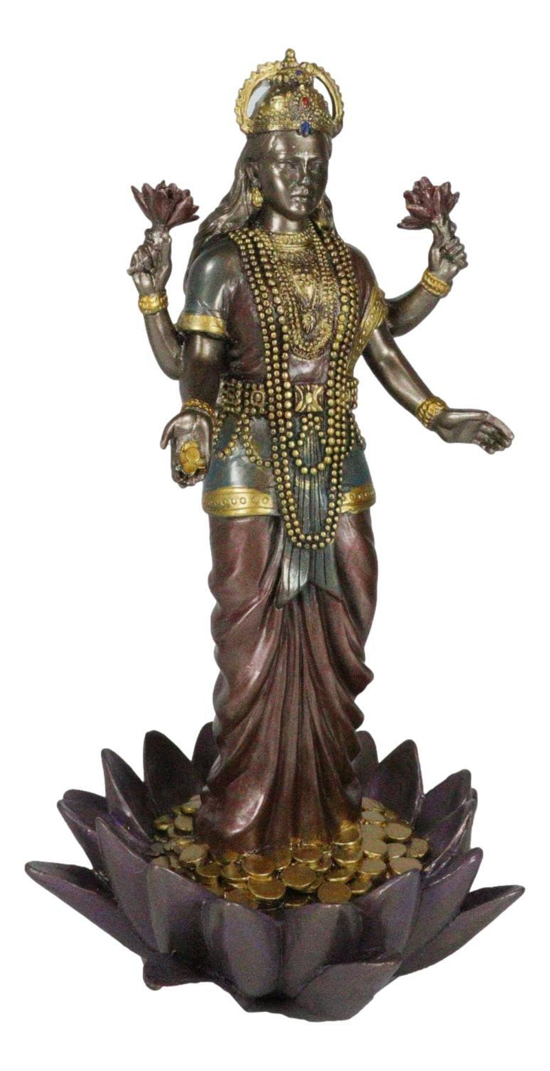 Ebros Hindu Goddess Lakshmi Standing on Lotus Blossom Statue Deity of Prosperity