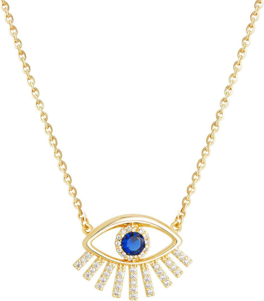 Gold Dainty Evil Eye Necklace for Women 18K Gold Plated Cute Delicate Solitaire Cubic Zirconia Boho Protection Evil Eye Minimalist Simple Necklace