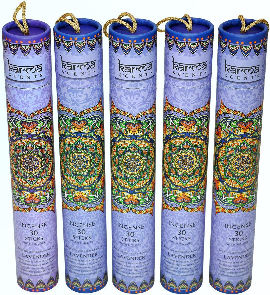 Premium Lavender Incense Sticks, 5 Set Gift Pack with a Free Holder in Each Box. Includes 150 Sticks and Five Incense Burners | Perfect for Home Decor and Gifts.