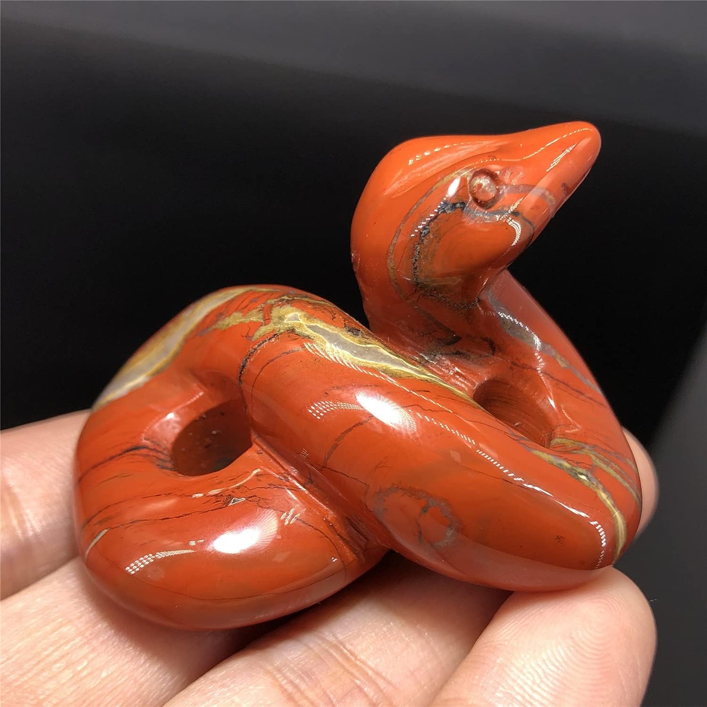 2" Snake Figurine, Hand Carved Healing Crystal Animal Statue Sculpture Home Decoration Red Jasper Snack AL-RJS