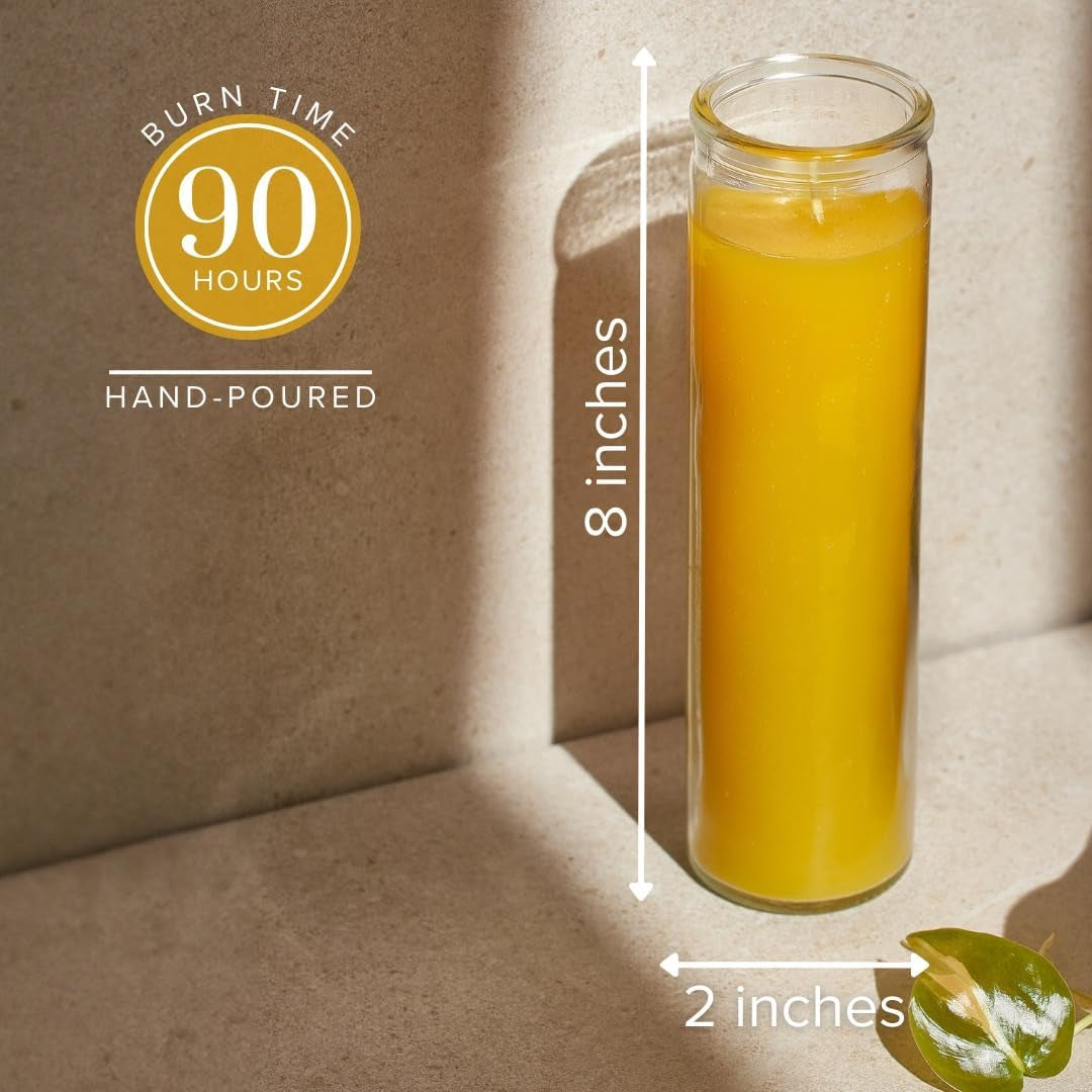 2X8 Inch Yellow Devotional Candles in Glass Jar - 3 Pack - 90 Hours – Prayer Candle - Tall Pillar Candles for Religious, Memorials, Party Decor