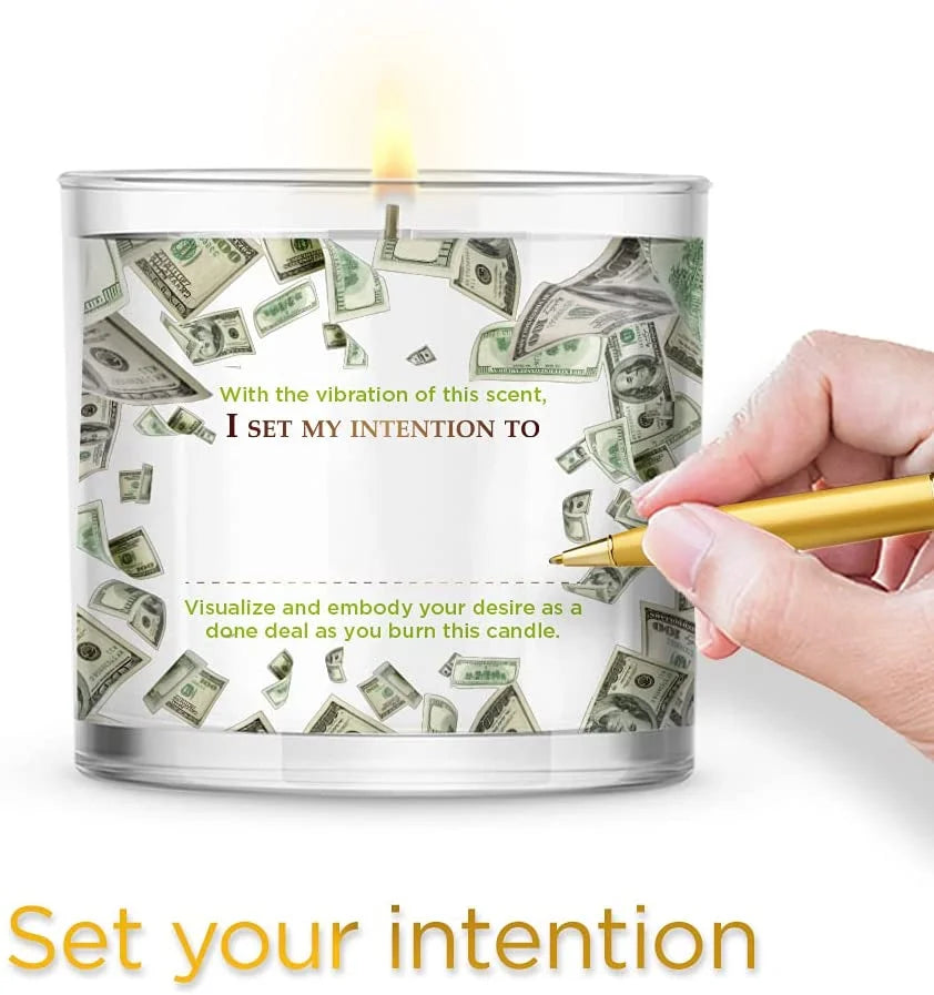 Money Cash Flow Boost Large Glass Candle 14Oz with Sage, Woody & Earthy Scented