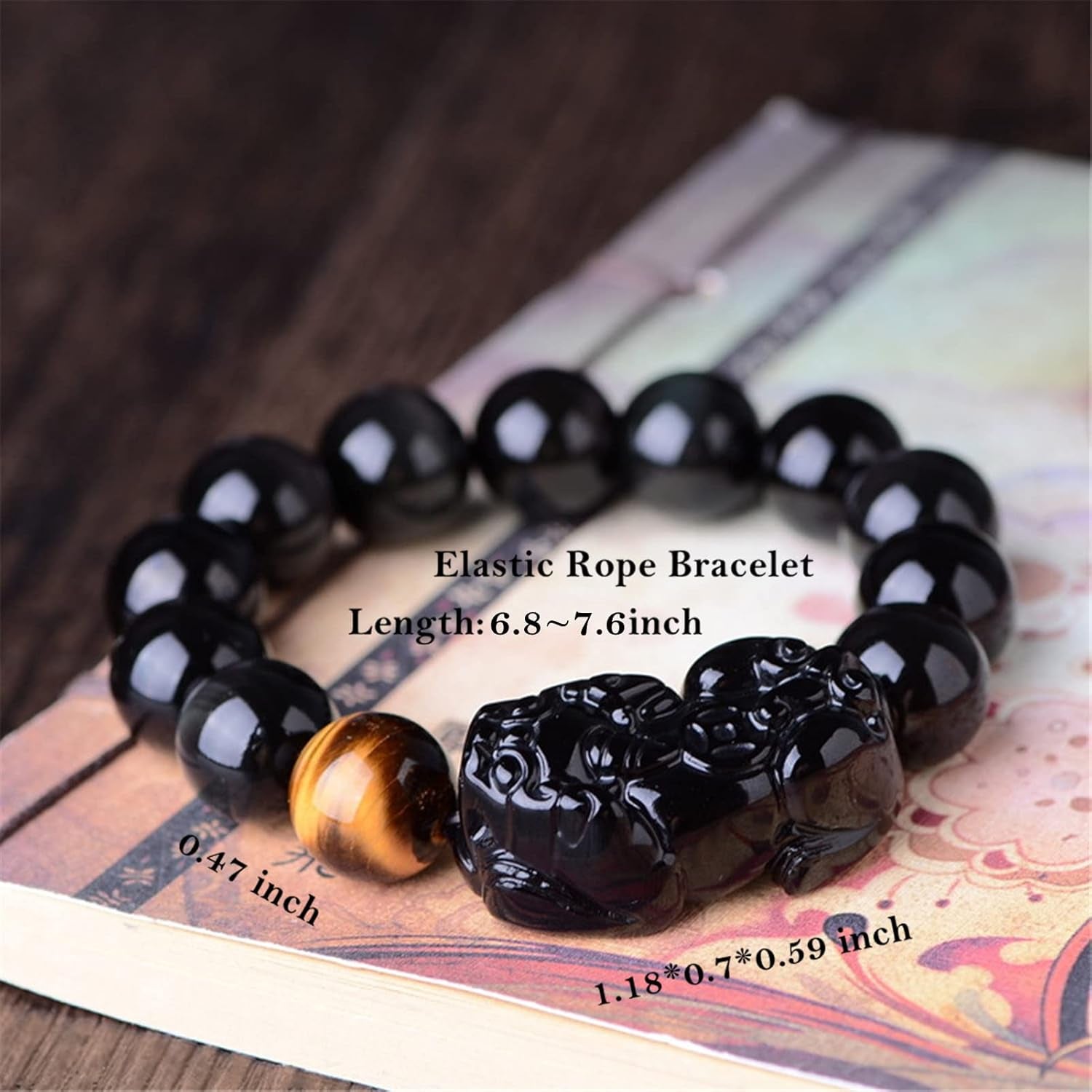 Black Obsidian Bracelet,Feng Shui Black Obsidian Wealth Bracelet for Women Men Stretch Obsidian Bracelet Bangle with Pixiu Tiger Eye Stone Attract Wealth Money and Good Luck