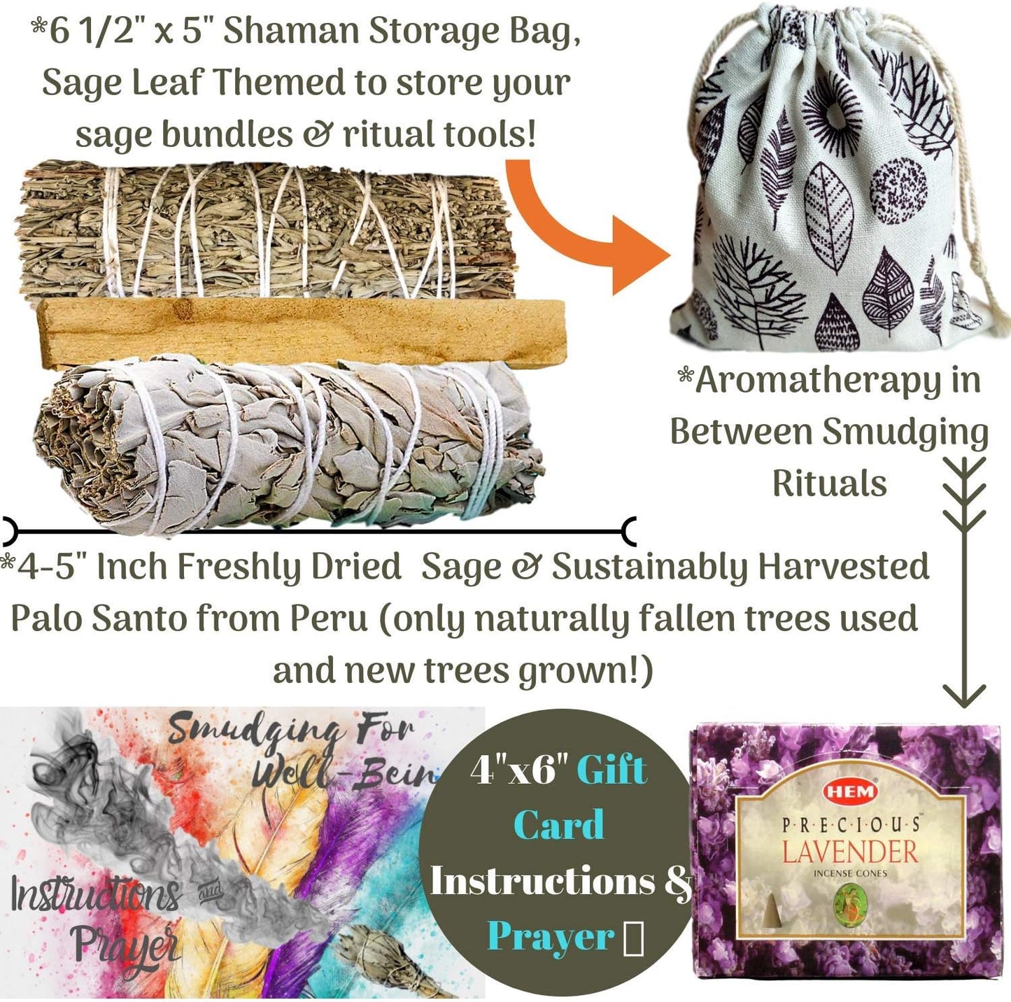 Sage Smudge Kit: Ultimate 12 Piece Spiritual Gifts Variety Smudging Kit: 6+” XL Abalone Shell, Complete Smudging Gift Set, Cleansing, Healing Positive Energy Home Kit! (Tiger'S Eye/Lavender Kit)
