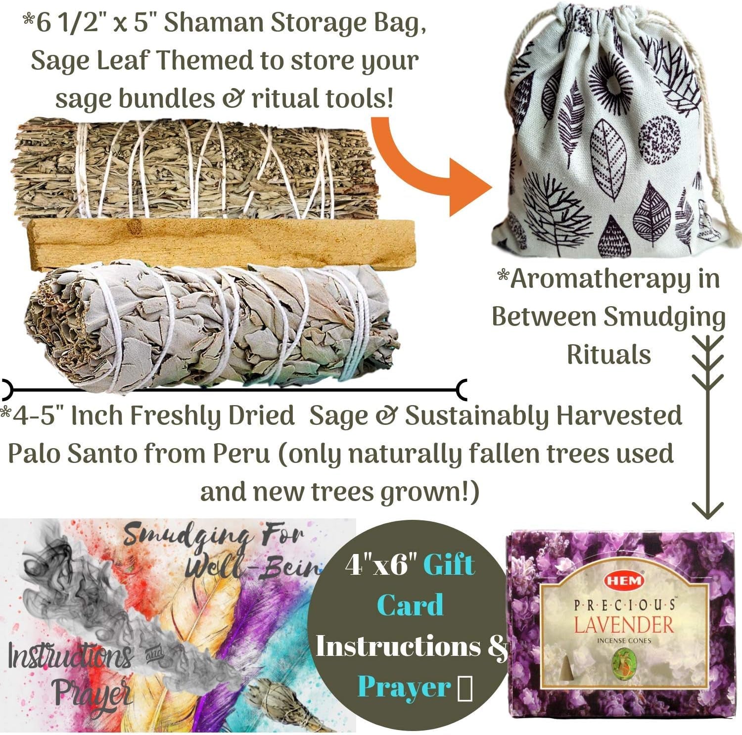 Sage Smudge Kit: Ultimate 12 Piece Spiritual Gifts Variety Smudging Kit: 6+” XL Abalone Shell, Complete Smudging Gift Set, Cleansing, Healing Positive Energy Home Kit! (Tiger'S Eye/Lavender Kit)