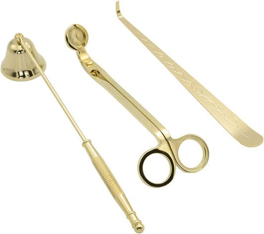 Candle Accessory Set, Candle Snuffer, Candle Wick Trimmer, Candle Wick Dipper with Gift Package, 3 in 1 Candle Tool Kit, Great for Scented Candles Lovers (Gold)