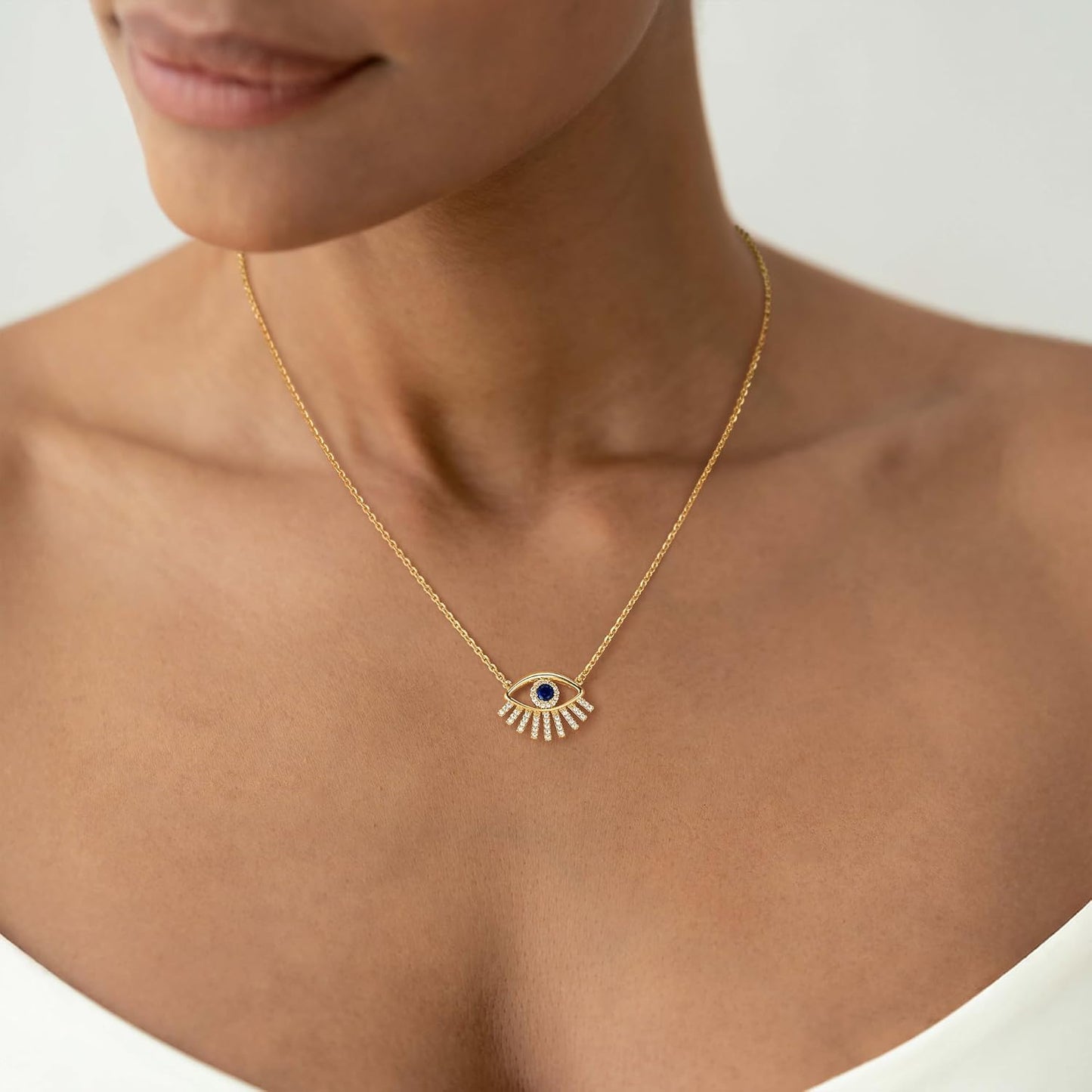 Gold Dainty Evil Eye Necklace for Women 18K Gold Plated Cute Delicate Solitaire Cubic Zirconia Boho Protection Evil Eye Minimalist Simple Necklace