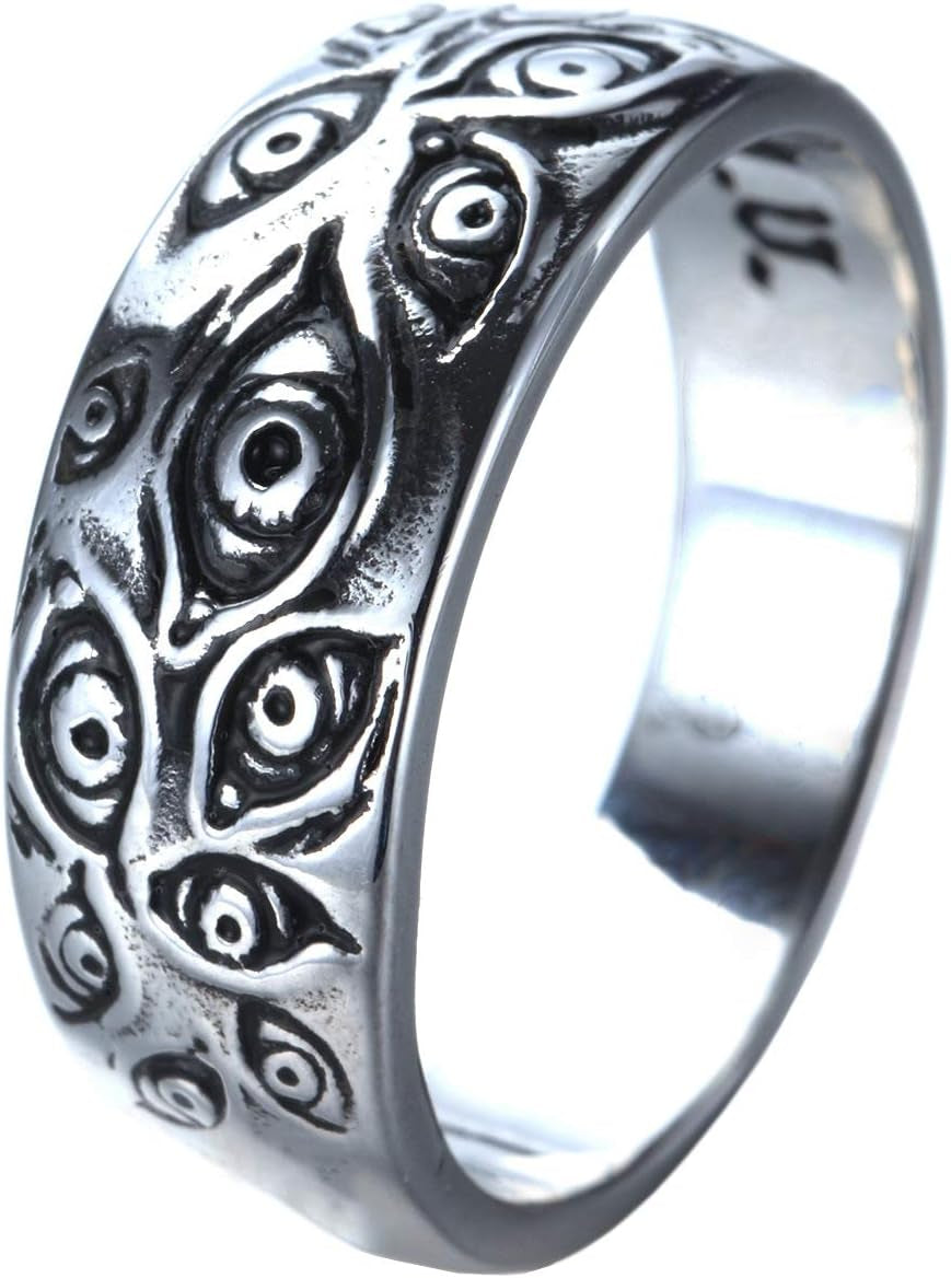 Stainless Steel Evil Eye Ring Antique Silver Black Gold Eye of God Band Vintage Cool for Men Women