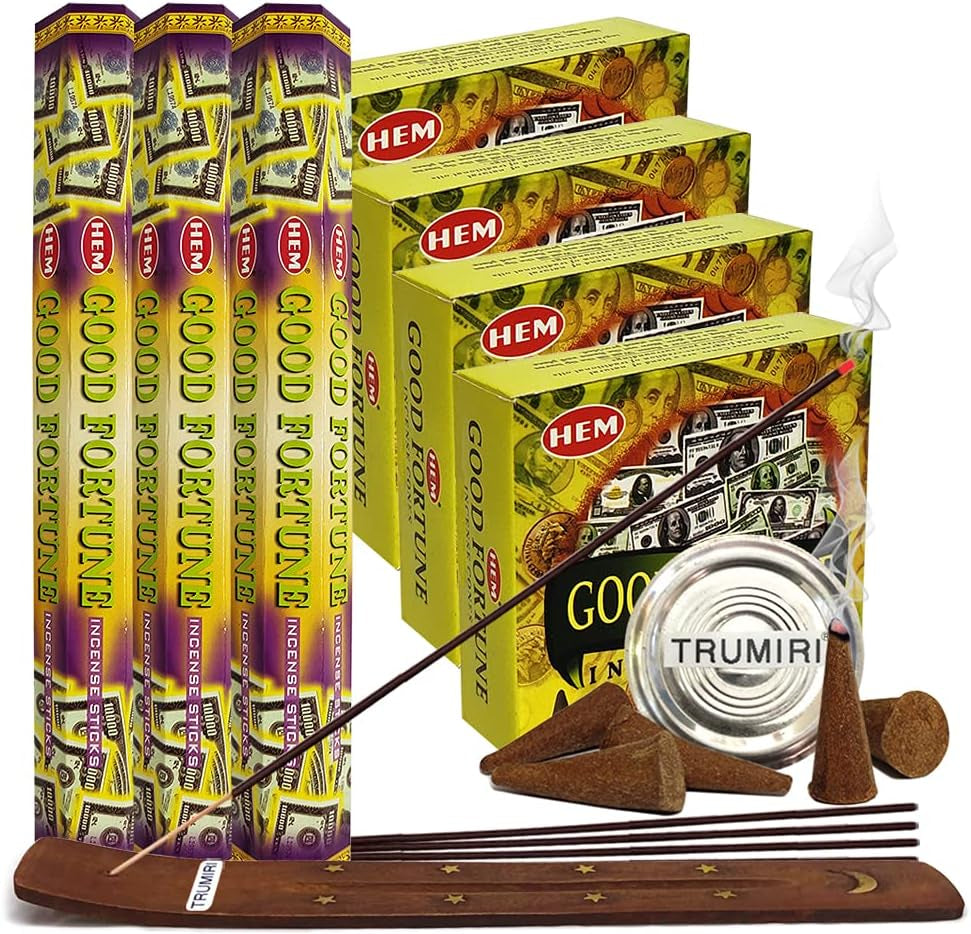 Good Fortune Incense Sticks and Cone Incense Holder Variety Pack Bundle Insence Insense Insienso