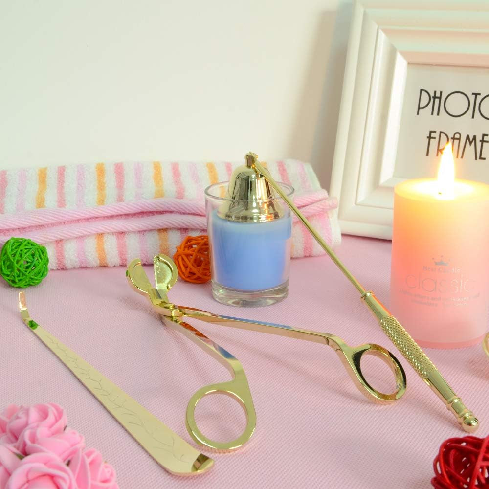 Candle Accessory Set, Candle Snuffer, Candle Wick Trimmer, Candle Wick Dipper with Gift Package, 3 in 1 Candle Tool Kit, Great for Scented Candles Lovers (Gold)