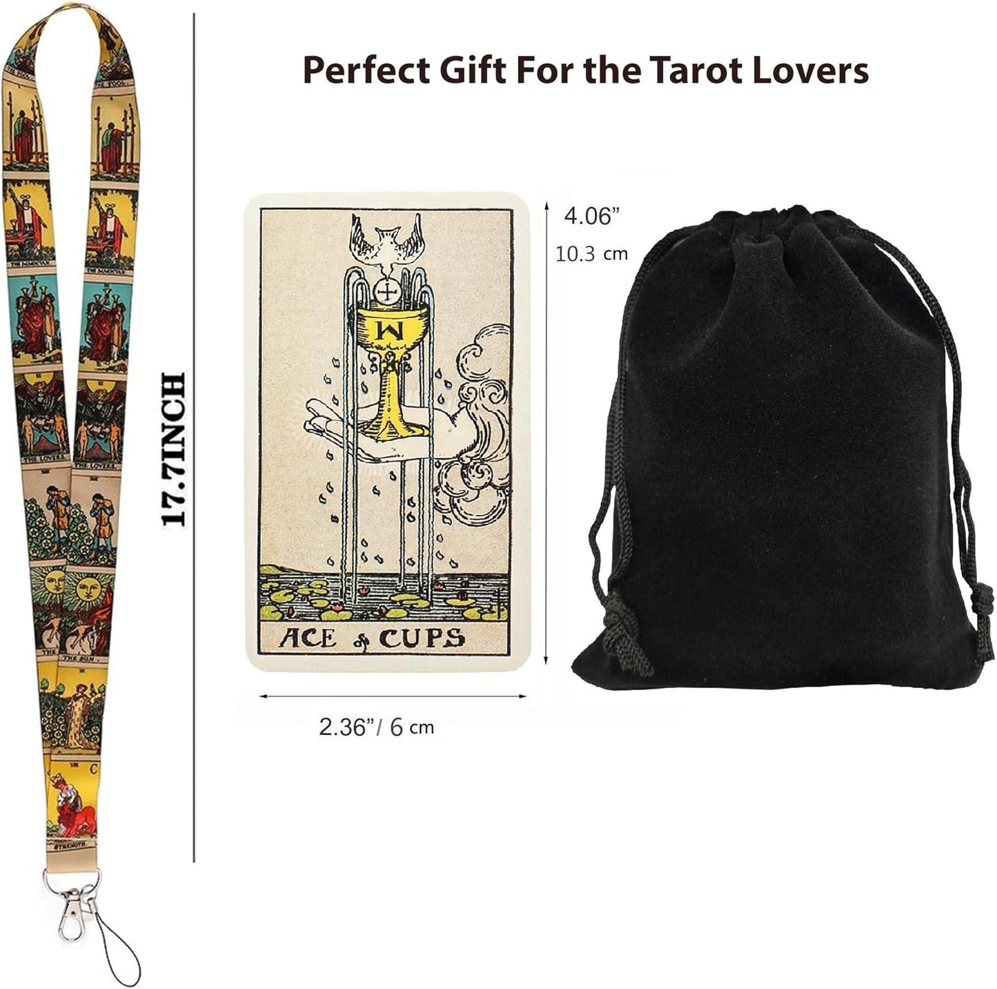 Classic Tarot Cards Deck with Guidebook Instructions Manual in Transparent Box and Velvet Bag with 17.7 Inch Lanyard Keychain (S+N)