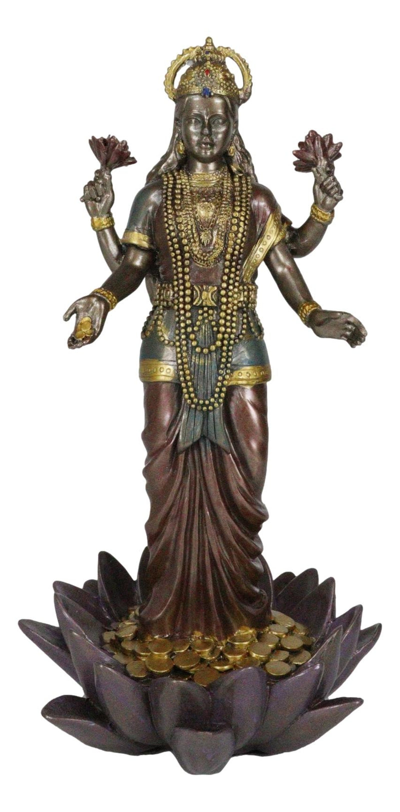 Ebros Hindu Goddess Lakshmi Standing on Lotus Blossom Statue Deity of Prosperity