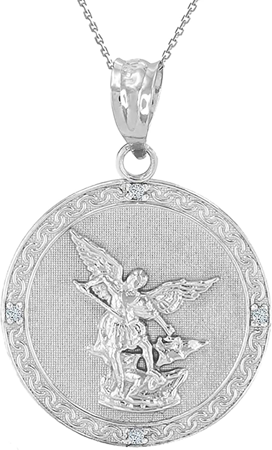 .925 Sterling Silver Saint Michael the Archangel White Cubic Zirconia Accented 1” Medal Pendant Necklace with Rolo Chain and Pendant Only
