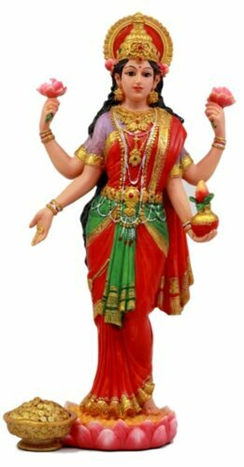 Hindu Goddess Sri Lakshmi Statue 10"H Shakti of Vishnu Goddess of Prosperity
