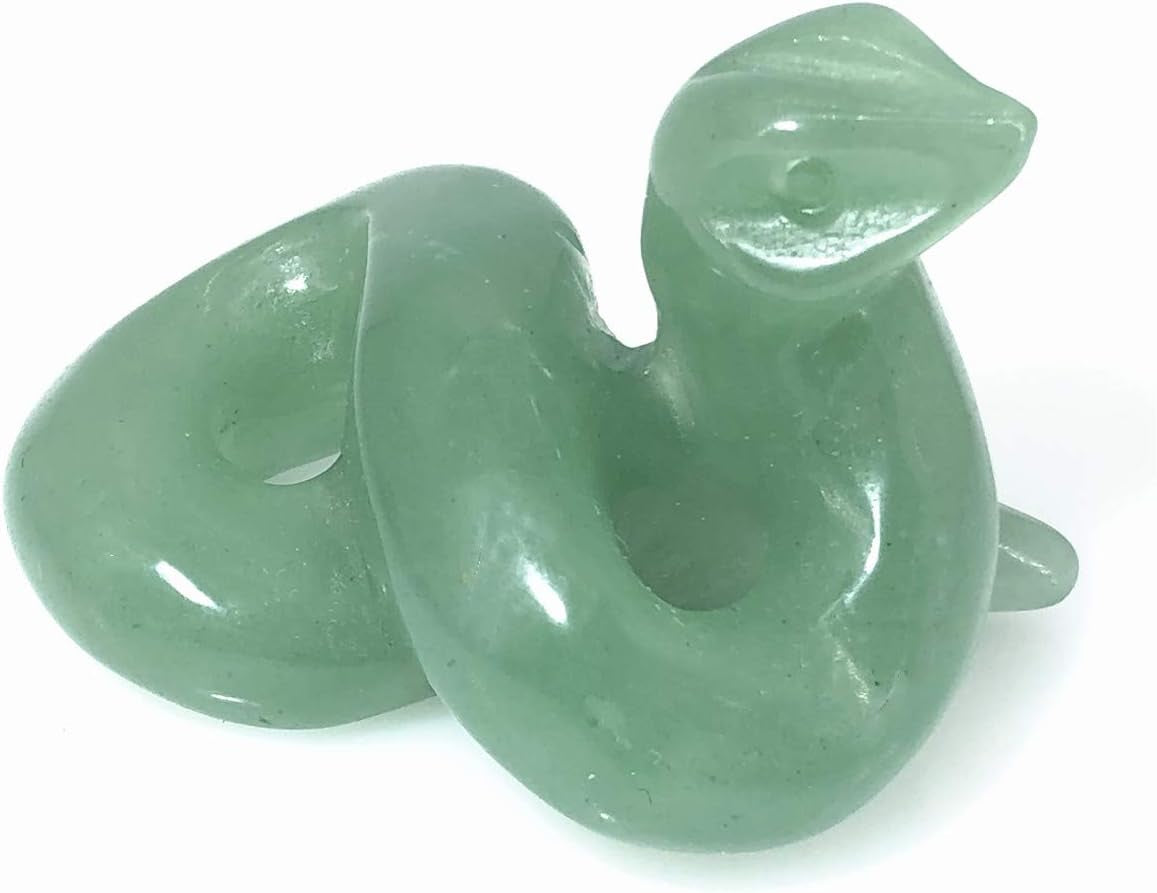 2" Natural Snake Figurine, Hand Carved Healing Crystal Animal Statue Sculpture Home Decoration Aventurine Snake AL-AS