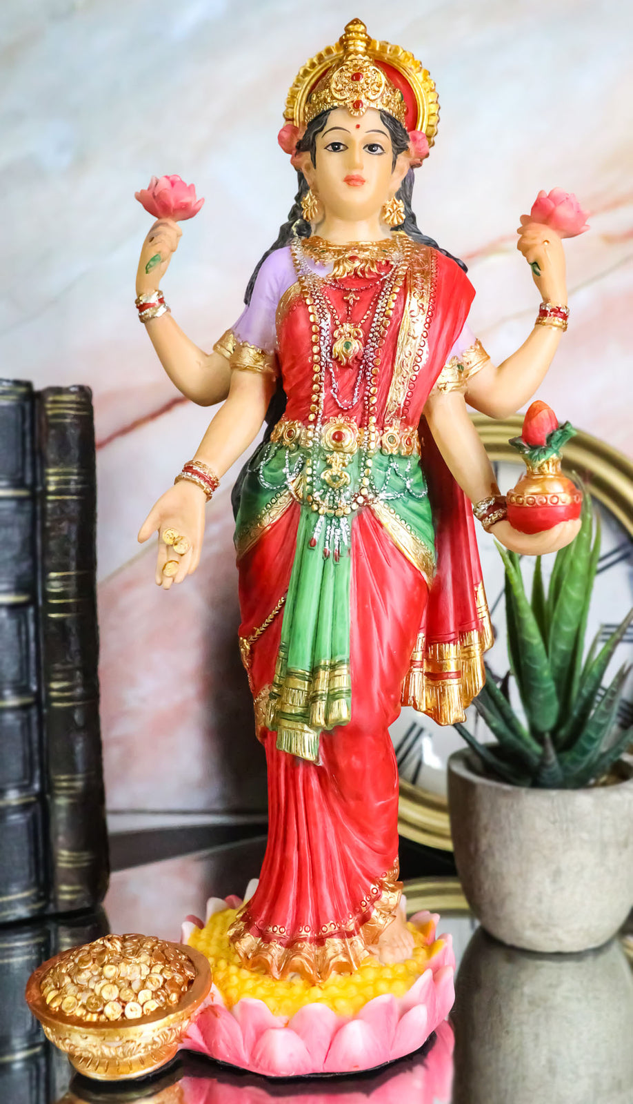 Hindu Goddess Sri Lakshmi Statue 10"H Shakti of Vishnu Goddess of Prosperity