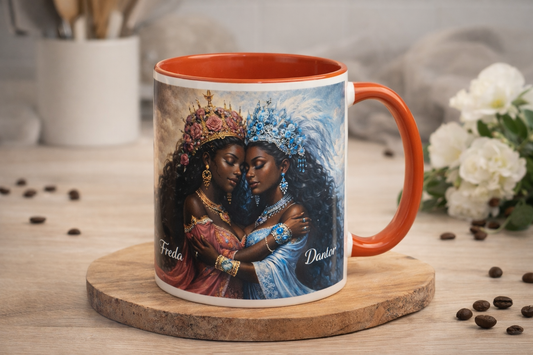 Two Goddesses. One Cup. Unmatched Power ☕✨ | Erzulie Freda & Erzulie Dantor Mug Dual Goddess Art, Heart & Cross Decorative Accent