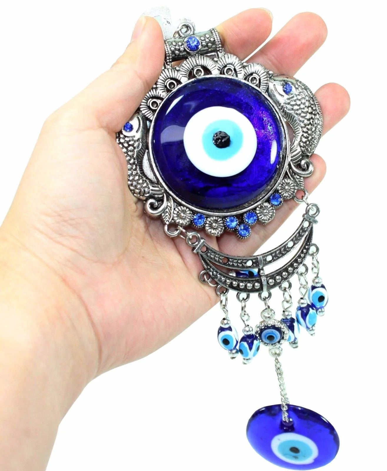 Turkish Blue Evil Eye Fish Amulet Wall Hanging Decor Blessing Protection Gift -D