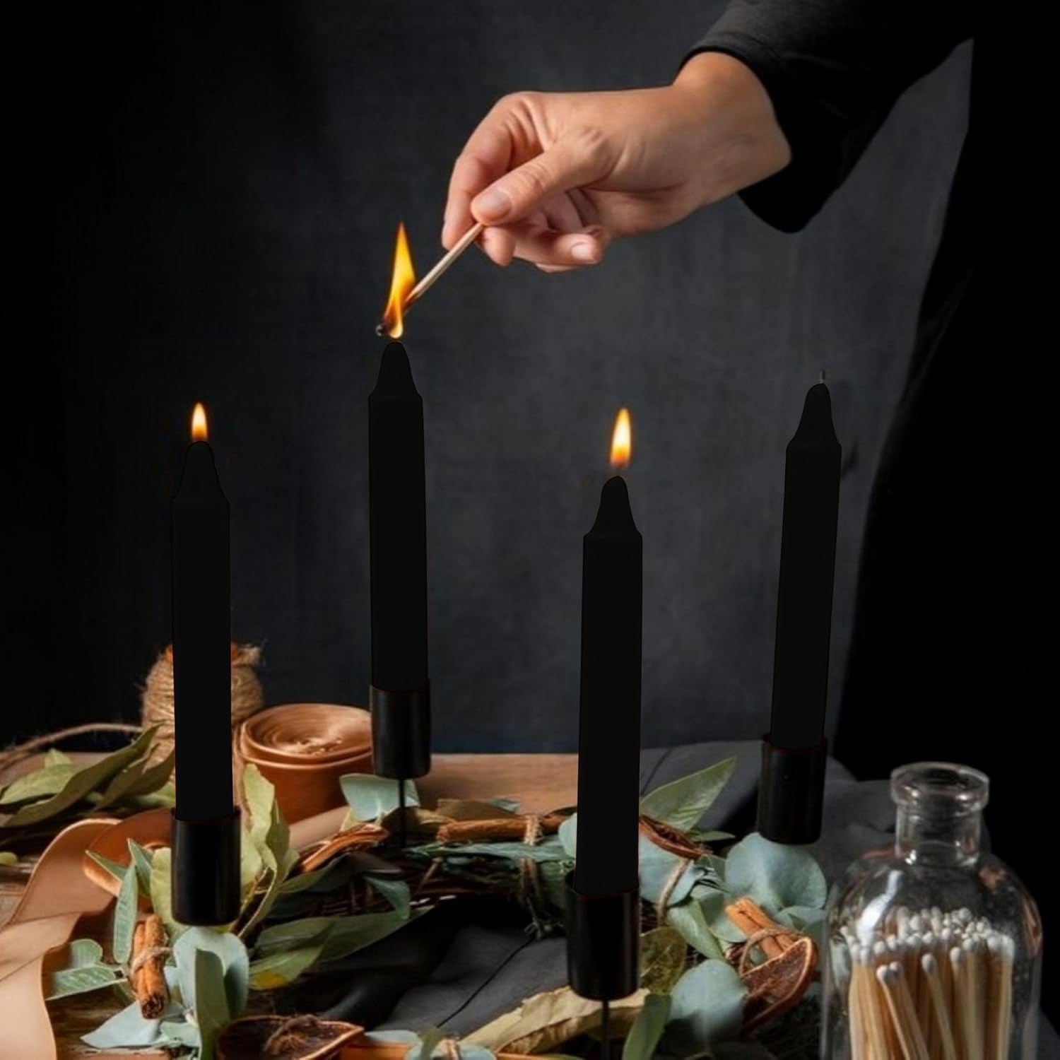 ® Set of 20-4" Mini Chime Ritual Spell Unscented Taper Candles – Ideal for Chime/Altar/Spell Work (Black)