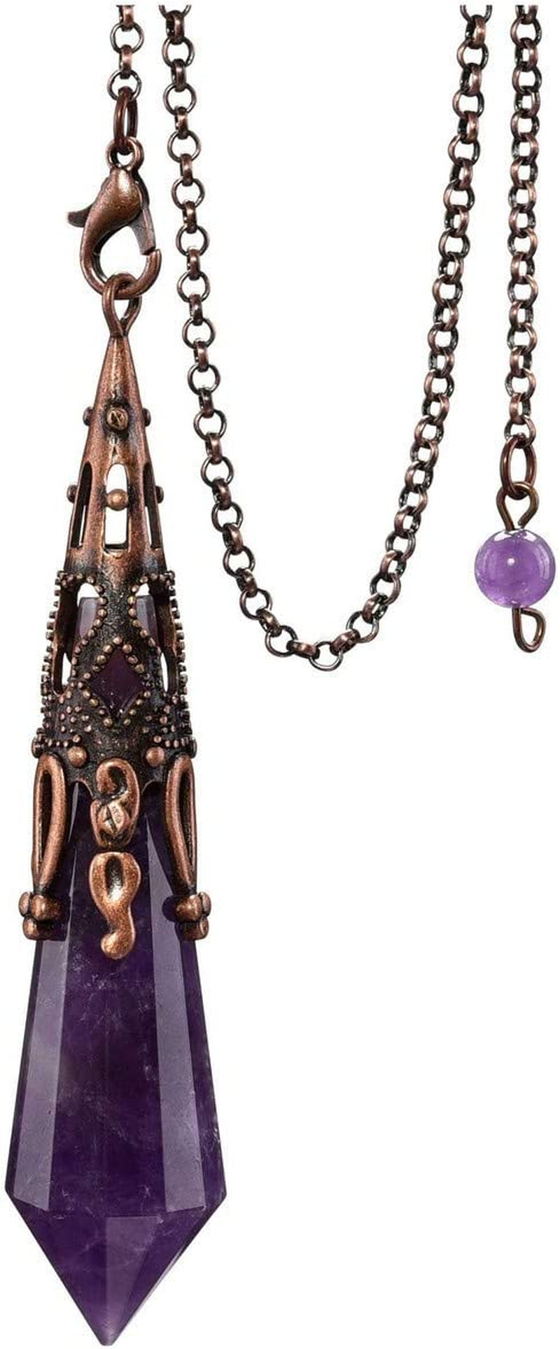 Natural Amethyst Crystal 12 Facted Therapy Healing Dowsing Divination Pendulum - Reiki Charged Chakra Balancing Pendant with Chain