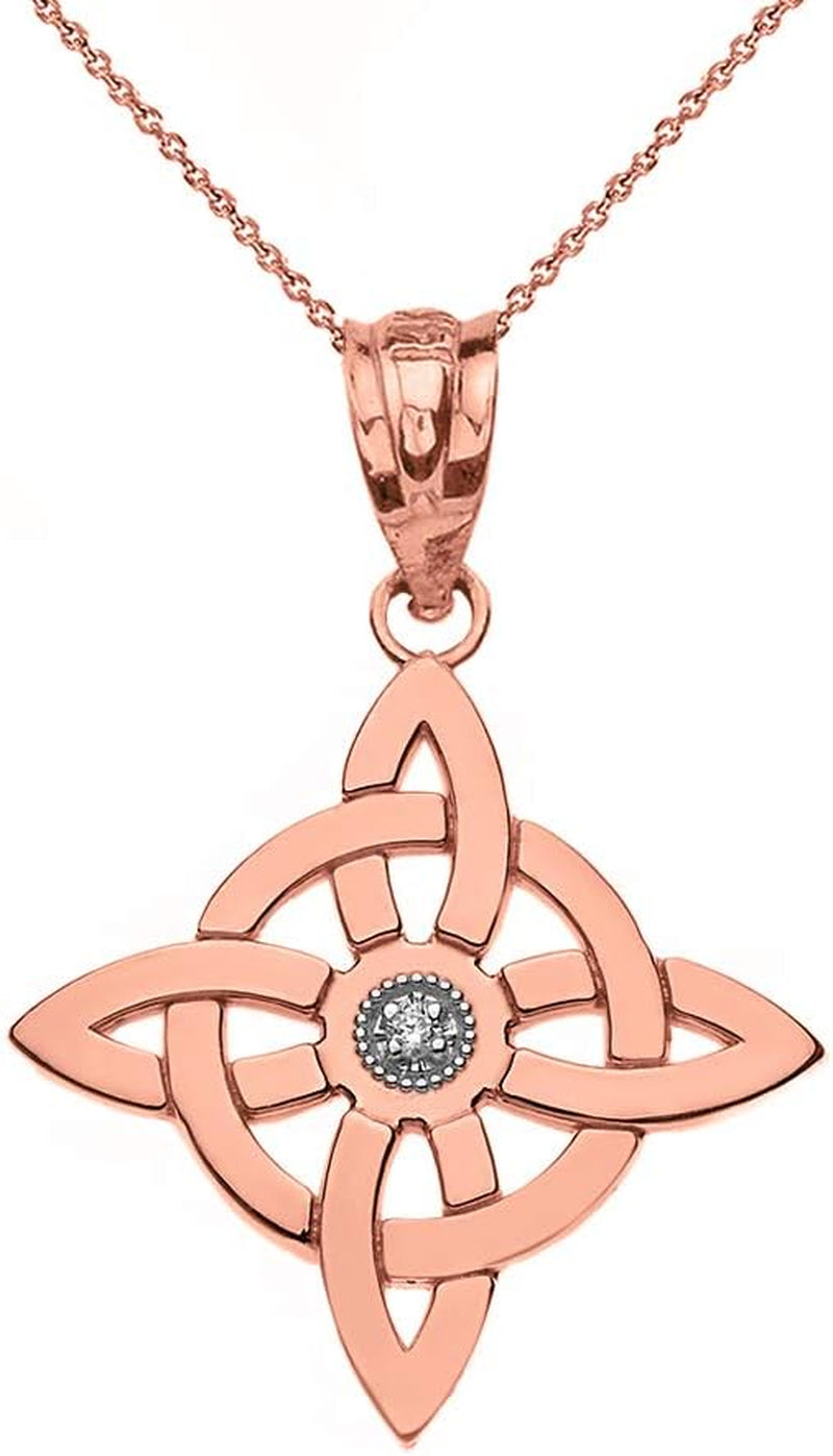 14K Rose Gold Solitaire Diamond Witch'S Knot Wiccan Symbol Pendant Necklace
