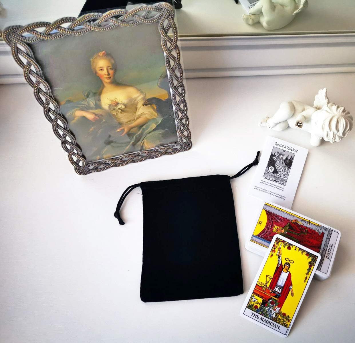 Classic Tarot Cards Deck with Guidebook Instructions Manual in Transparent Box and Velvet Bag with 17.7 Inch Lanyard Keychain (S+N)