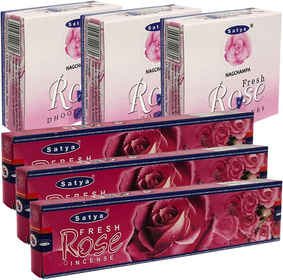 Rose Incense Sticks and Cone Incense Holder Variety Pack Bundle Insence Insense Insienso
