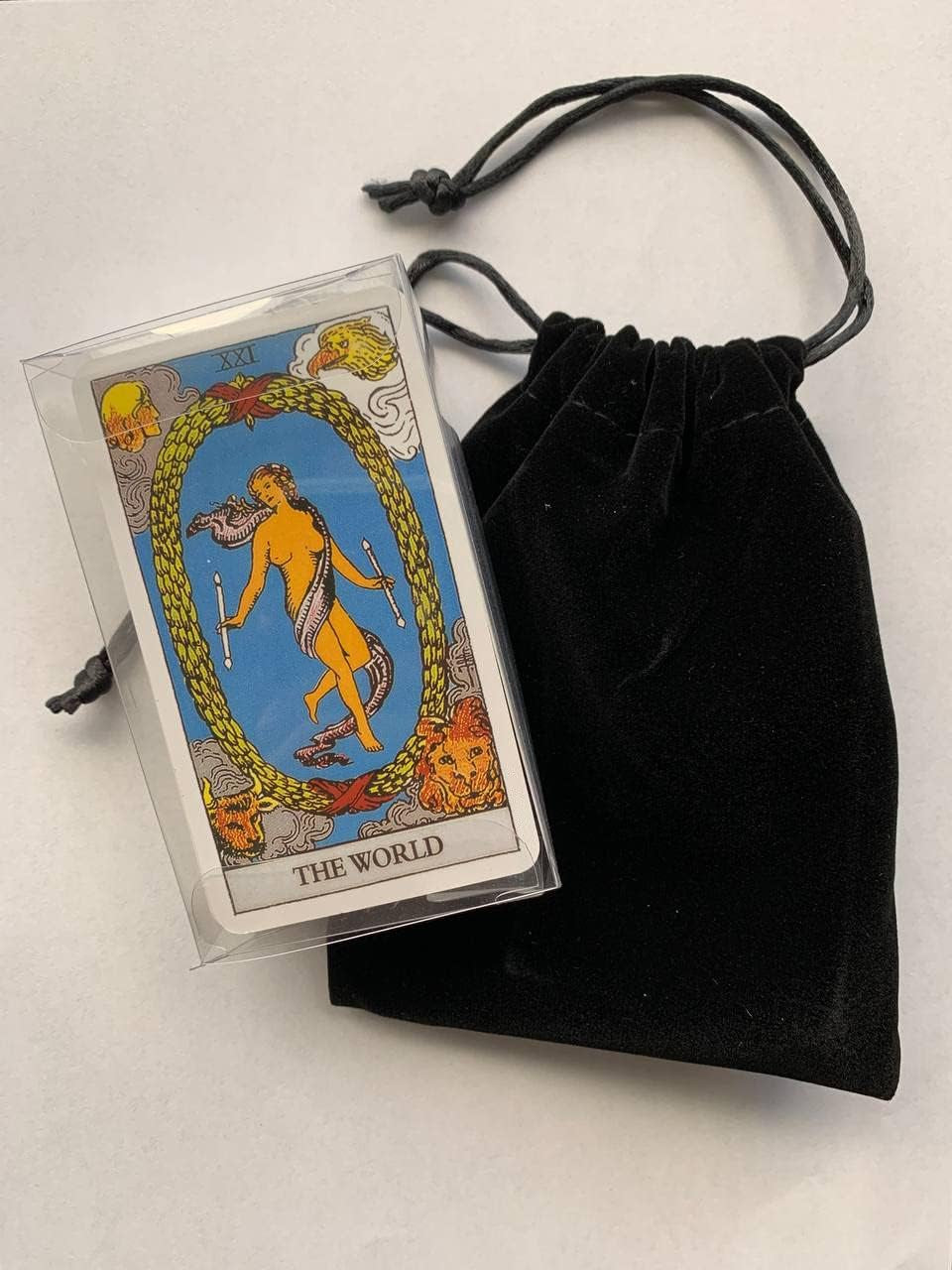 Classic Tarot Cards Deck with Guidebook Instructions Manual in Transparent Box and Velvet Bag with 17.7 Inch Lanyard Keychain (S+N)