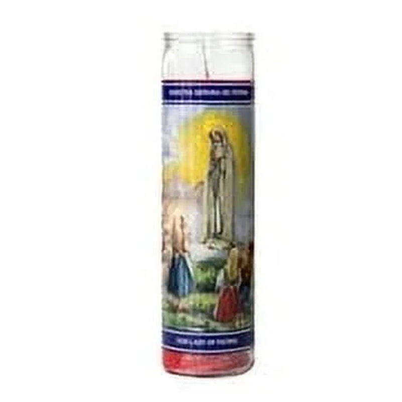 Religious Candles 9.6 Oz - Glass Jar, Unscented, Lady Fatima Red