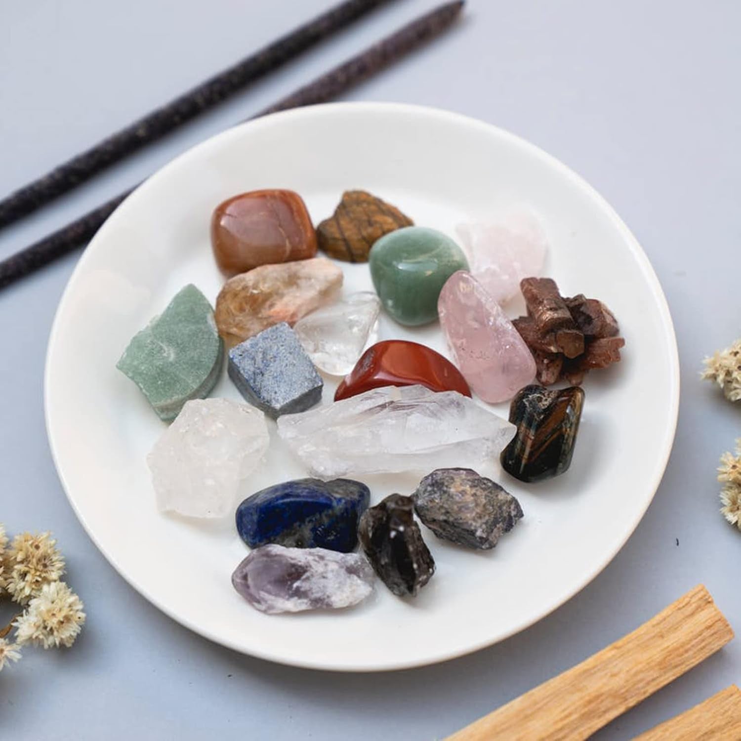 12 Pcs Crystals and Healing Stones Set, Crystals for Witchcraft in Mini Clear Bottles, Crystal Chips and Gemstones Gift for Witch Supplies Beginners