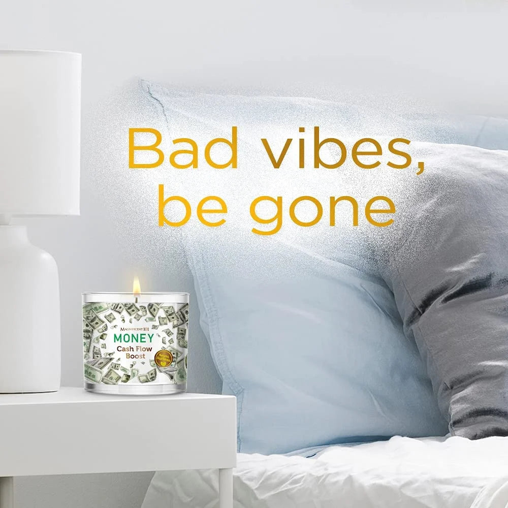 Money Cash Flow Boost Large Glass Candle 14Oz with Sage, Woody & Earthy Scented