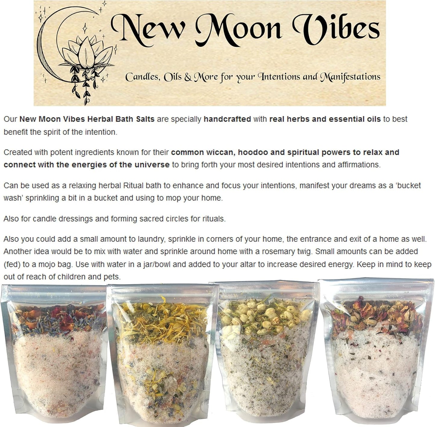 Attraction Abundance Essential Oils Herbal Spell Ritual Bath Salts with Real Herbs Botanicals Infused Enhance Beauty Love Power Control Success Confidence Attain Dreams Goals Self Love Acceptance