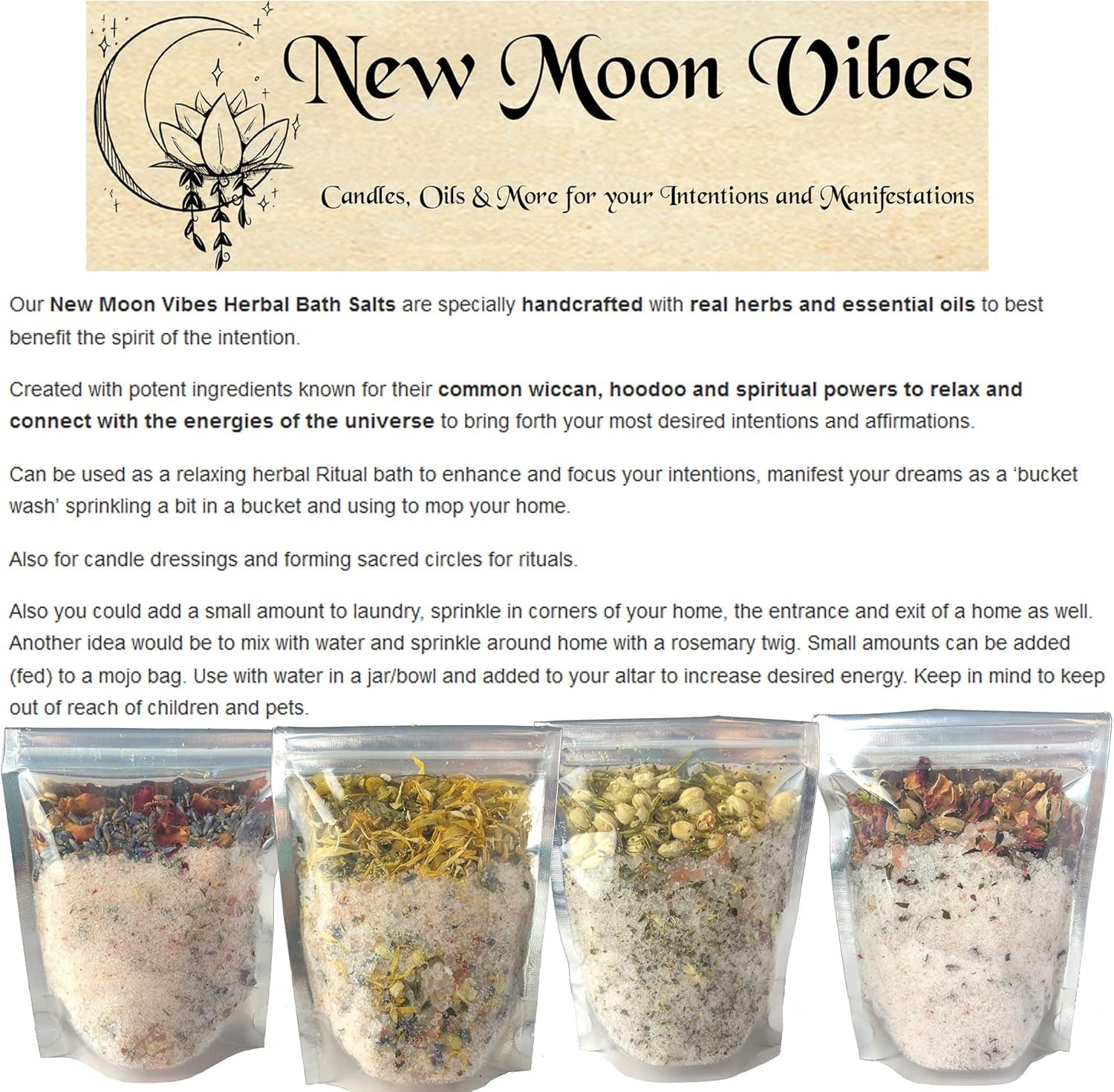 Attraction Abundance Essential Oils Herbal Spell Ritual Bath Salts with Real Herbs Botanicals Infused Enhance Beauty Love Power Control Success Confidence Attain Dreams Goals Self Love Acceptance