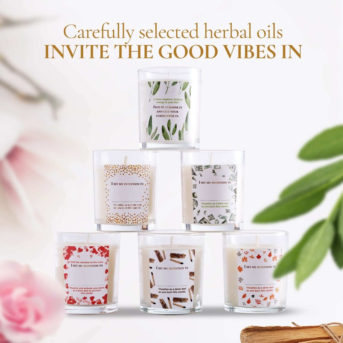 Long-Lasting Manifestation & Intention Aromatherapy Candles - Set of 6