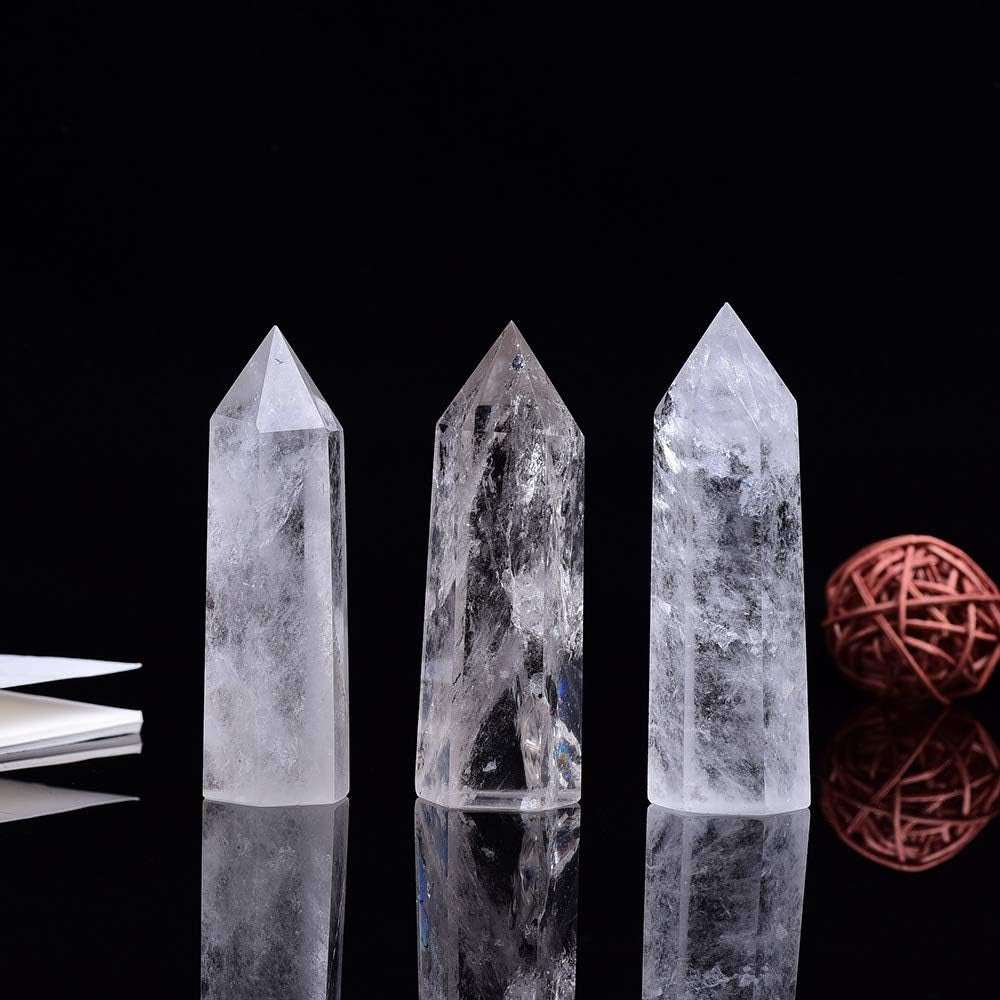 Clear Quartz Healing Crystal Wands Height 3.3"-3.5", 6 Faceted Prism Wand Reiki Chakra Stone, Natural Quartz