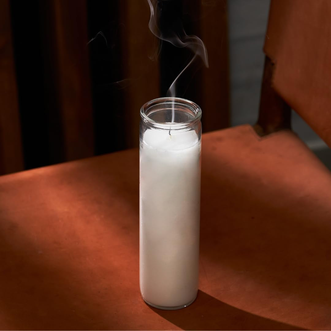 2X8 Inch 7 Day White Pillar Candles in Glass Set of 3, up to 90 Hour Burn Time, Unscented Prayer, Religious Candles for Memorials, Vigil, and Emergency