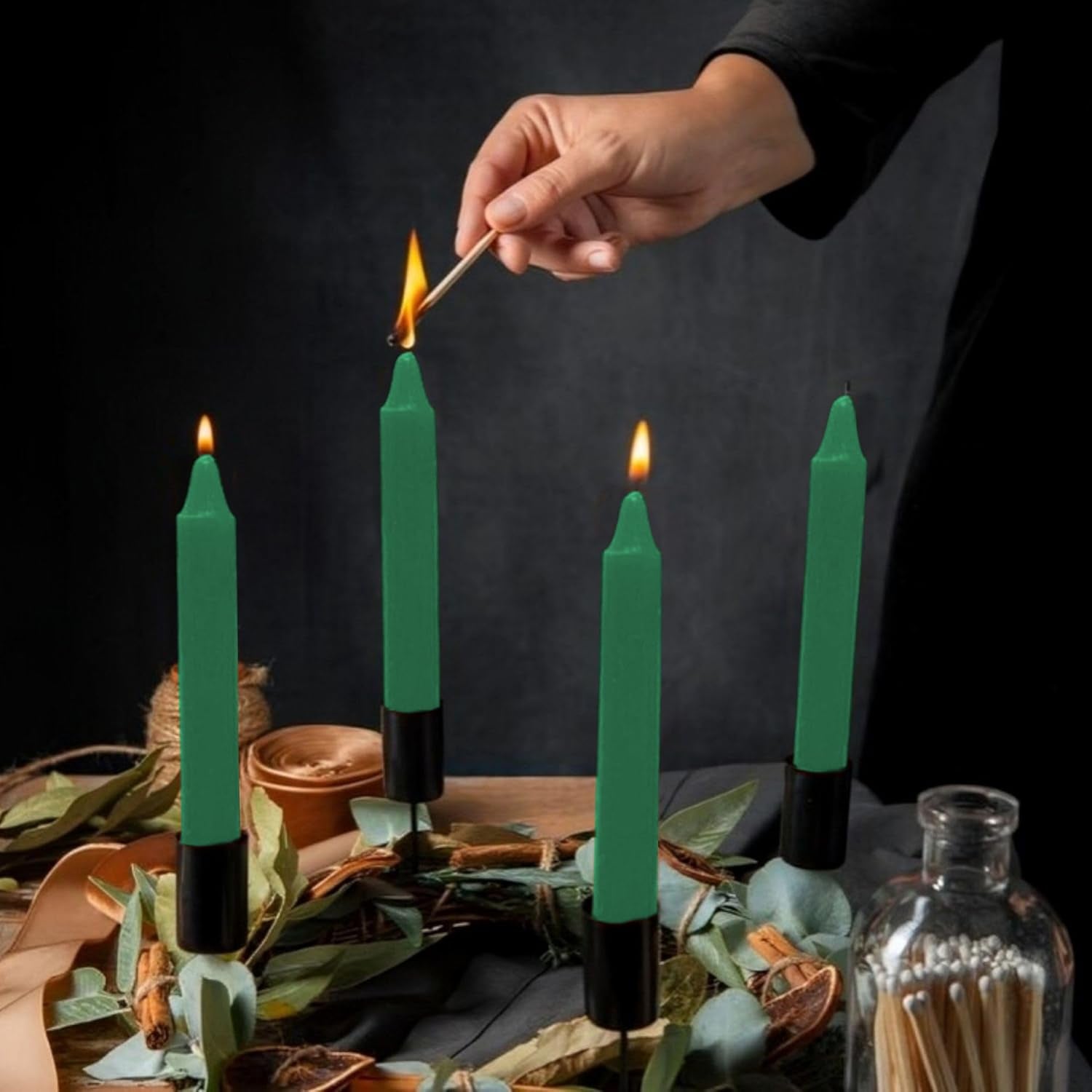 ® Set of 20-4" Mini Chime Ritual Spell Unscented Taper Candles – Ideal for Chime/Altar/Spell Work (Green)