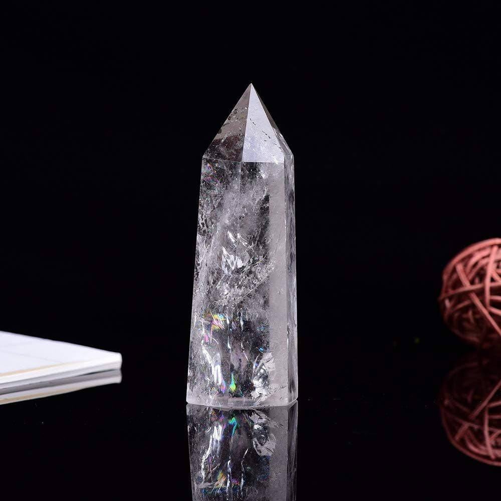 Clear Quartz Healing Crystal Wands Height 3.3"-3.5", 6 Faceted Prism Wand Reiki Chakra Stone, Natural Quartz